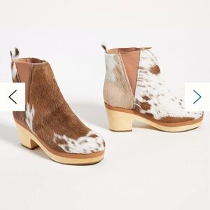 THE ODELLS Anthropologie Brown White Calf Hair Platform Clog Bootie